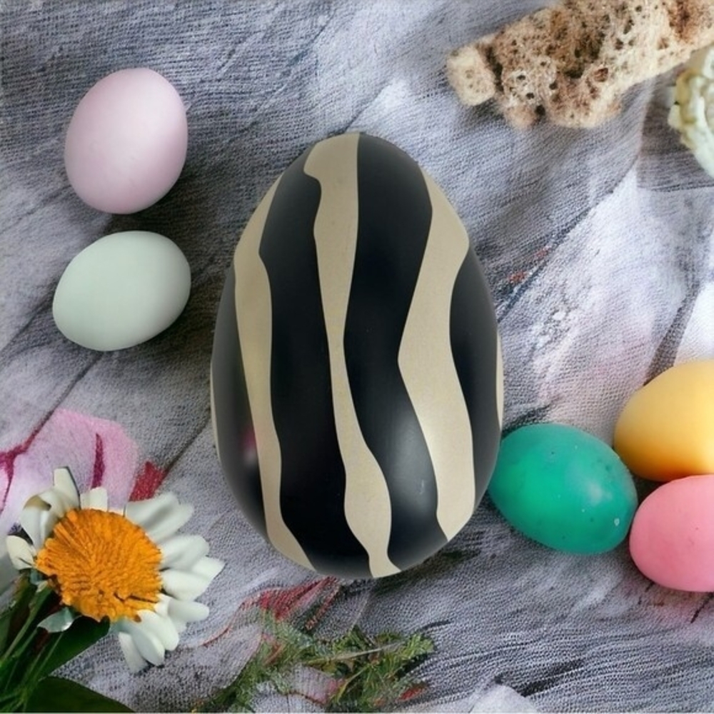 GAVA Fillable Tin Easter Egg Zebra Pattern 4.5"x6" Scandinavian Decor NIB
